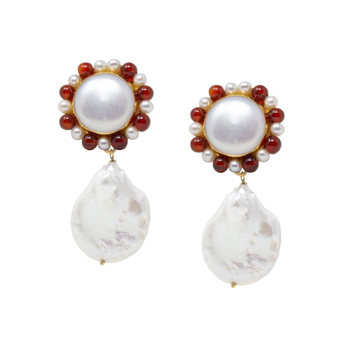 Lotus Gold-Plated Pearl And Carnelian Earrings