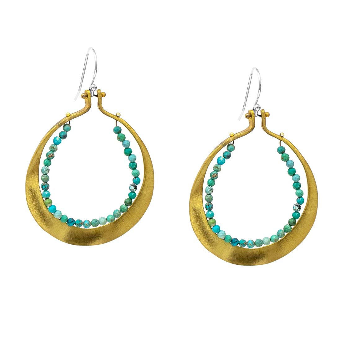 Hammered Brass Turquoise  Horseshoe Hoops