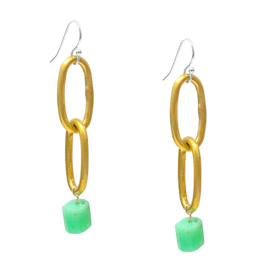 Brass Double Link Chrysoprase Earrings