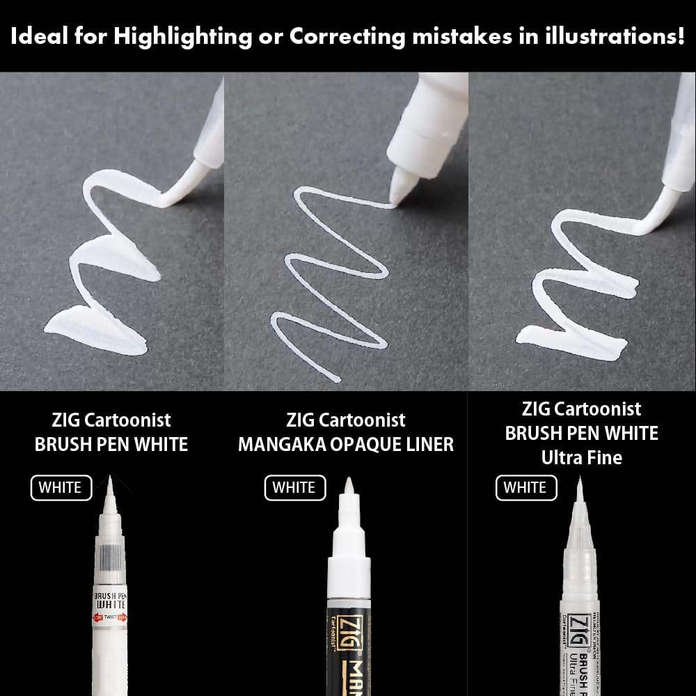 Zig White Pen Set with packaging on a white background