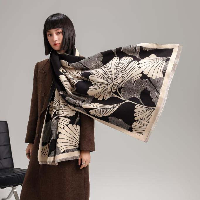 Black & Cream Ginkgoes Reversible Shawl