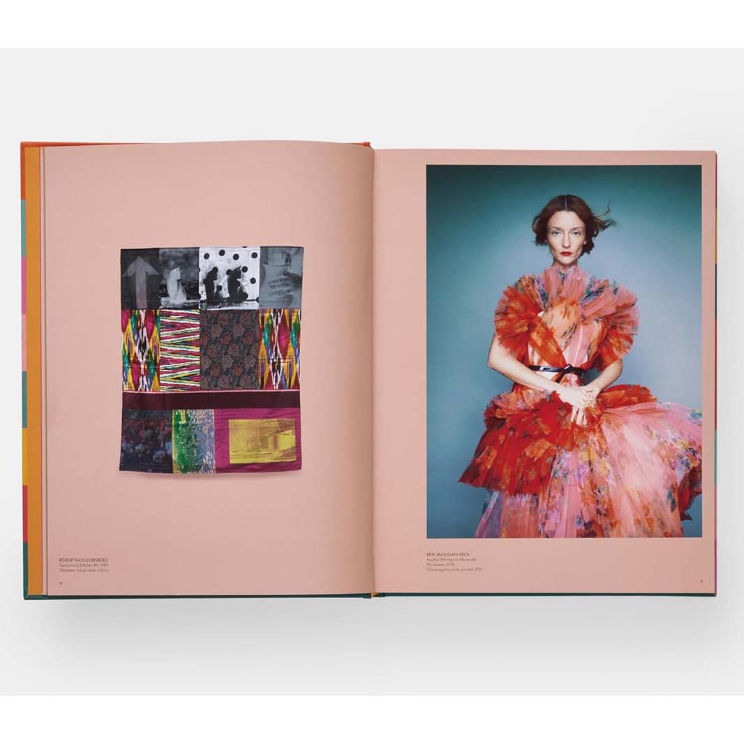 Book cover with colorful geometric design and text about fashion photography and contemporary art.