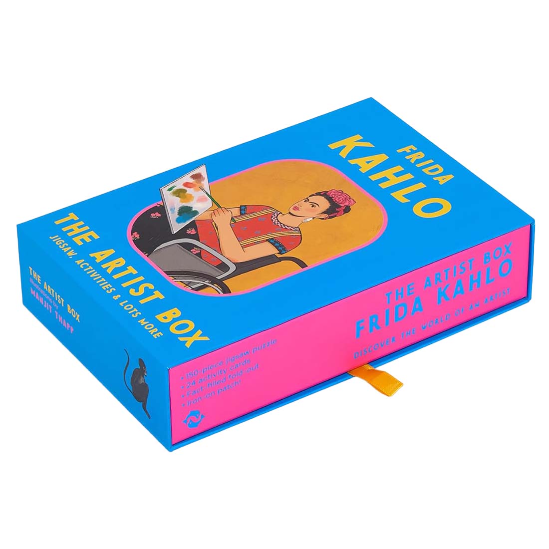 Frida Kahlo-themed product box with colorful design on a white background