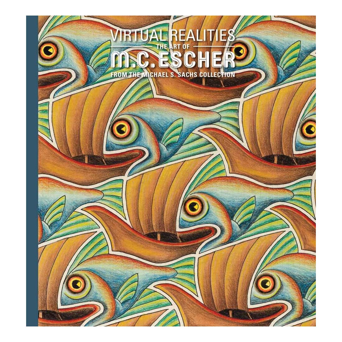 Book cover of 'Virtual Realities: The Art of M.C. Escher' with Escher's iconic tessellations.