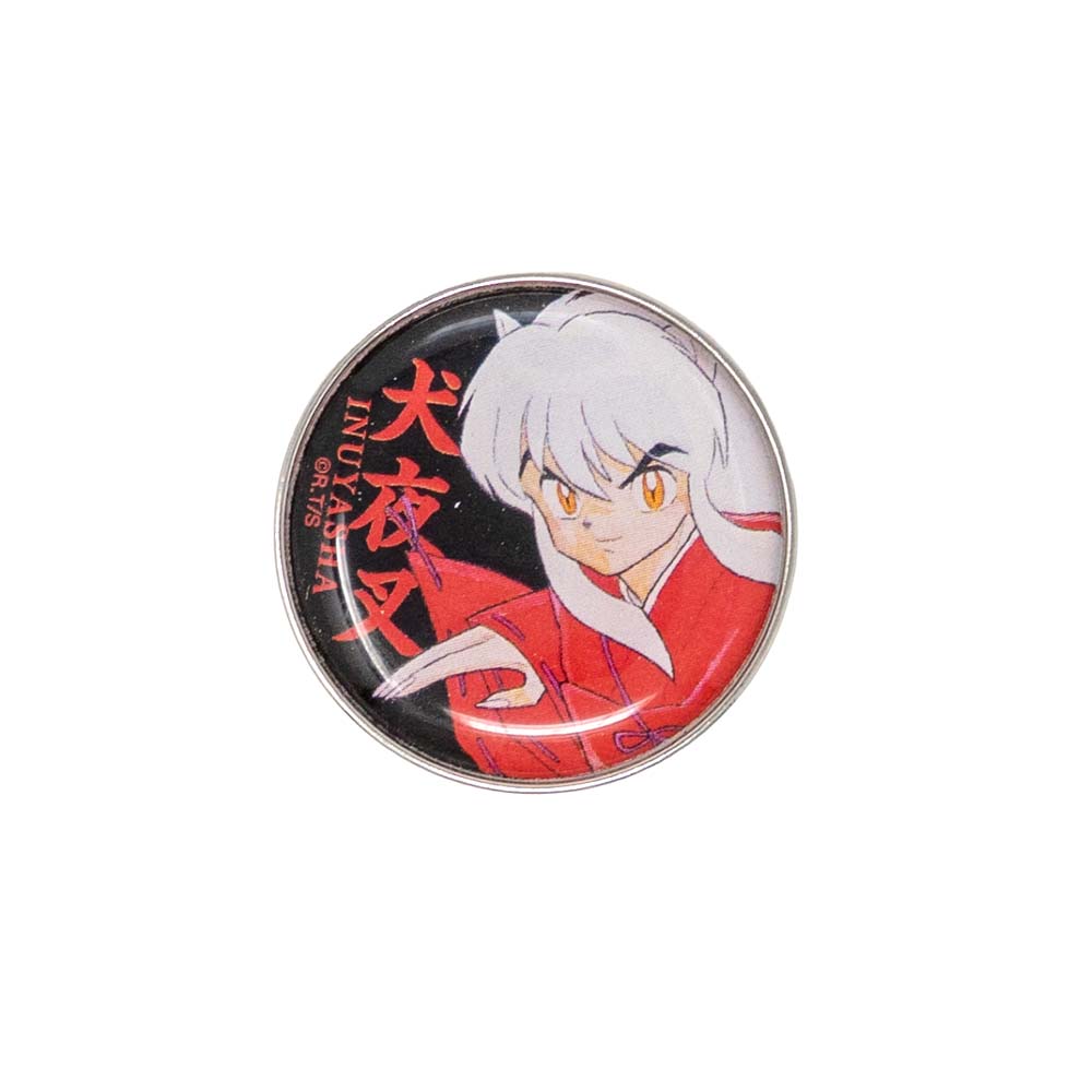 Circular badge with anime character design on a white background
