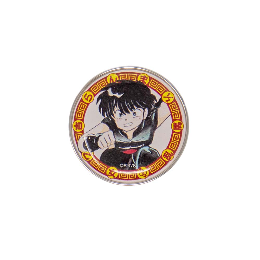 Circular badge with an anime character design on a white background
