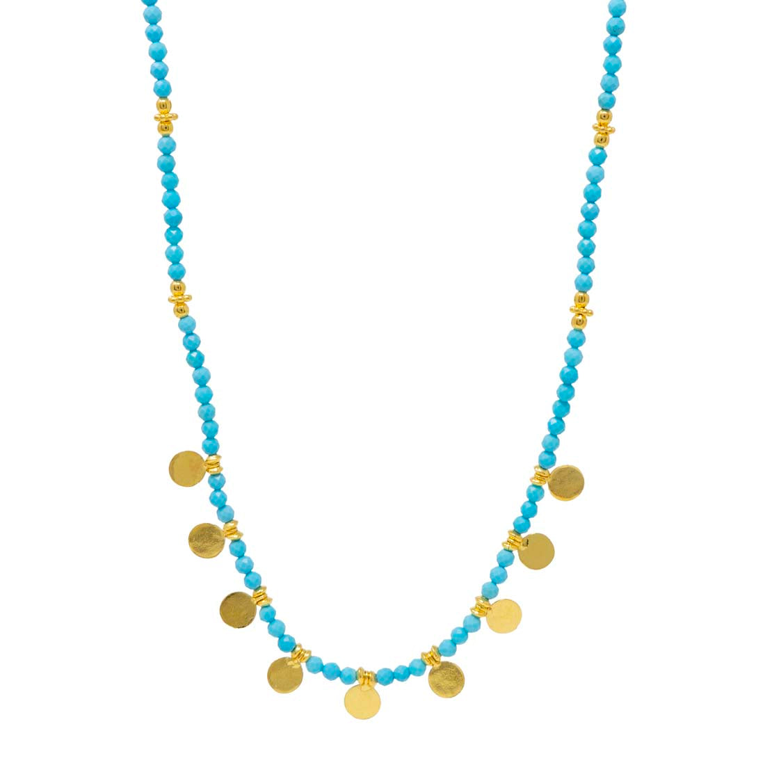 Turquoise & Brass Disc Necklace