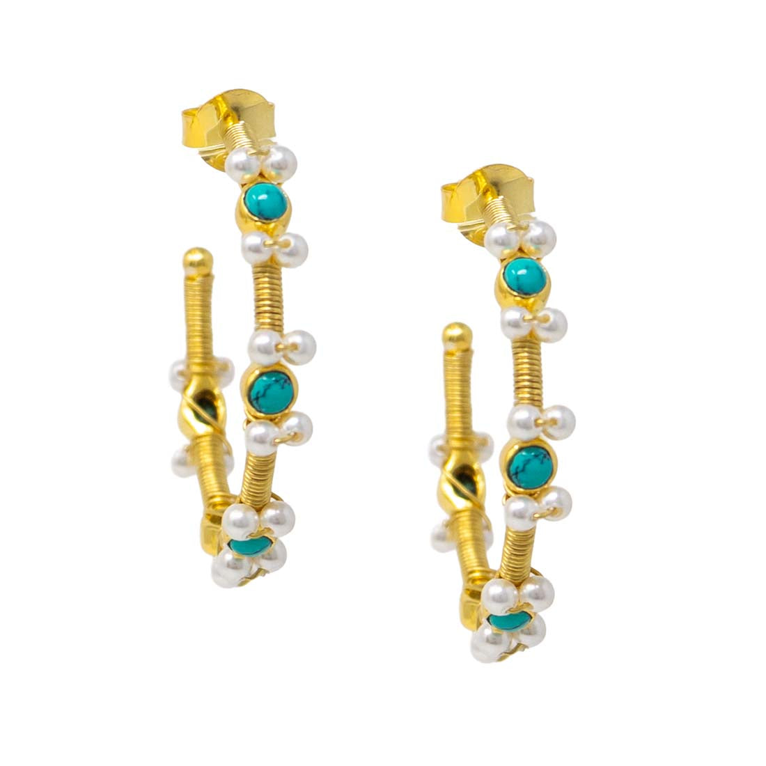 Turquoise & Pearl Hoops
