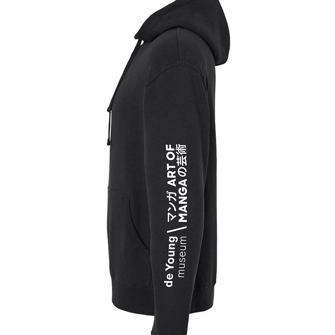 Black hoodie with anime character design on a white background