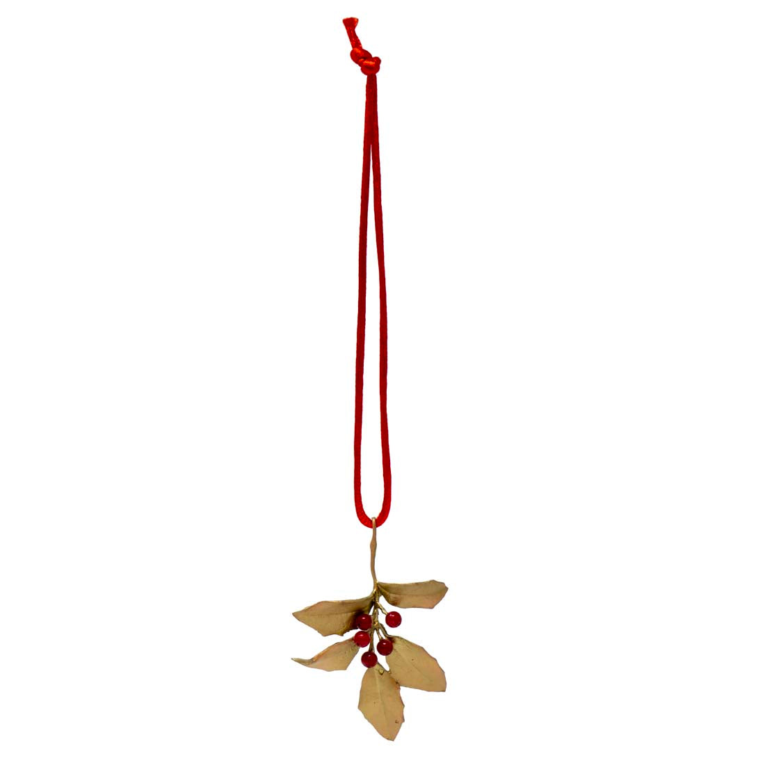 Mistletoe decoration with red berries on a white background