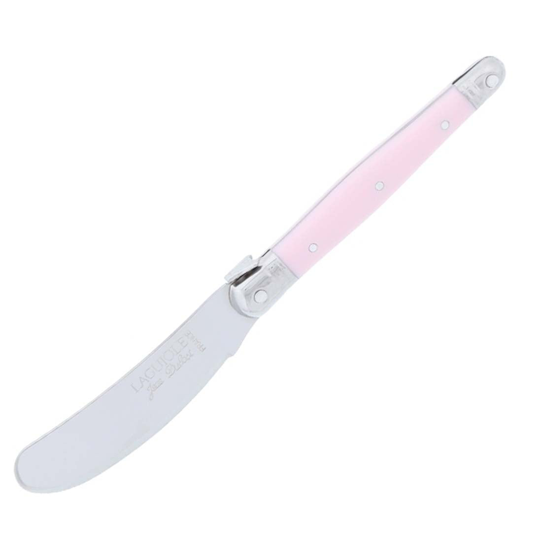 Butter knife with pink handle on a white background