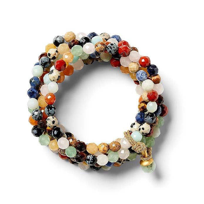 Multicolored beaded bracelet on a white background