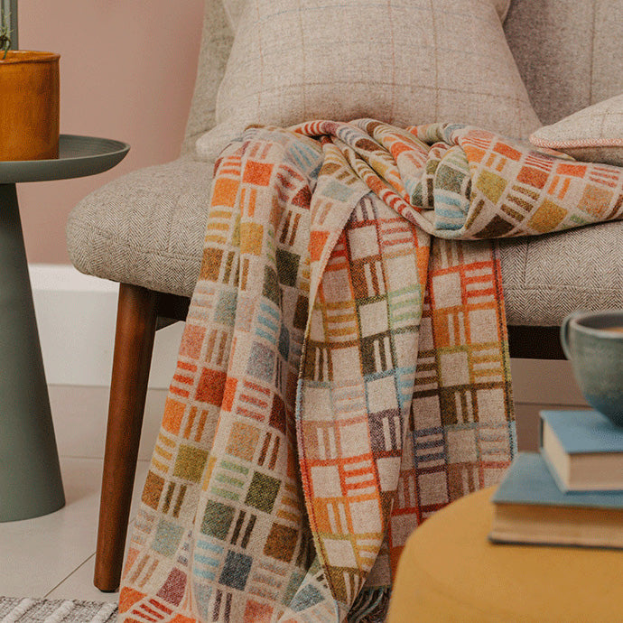 Multi-Beige Ribbon Merino Wool Throw Blanket