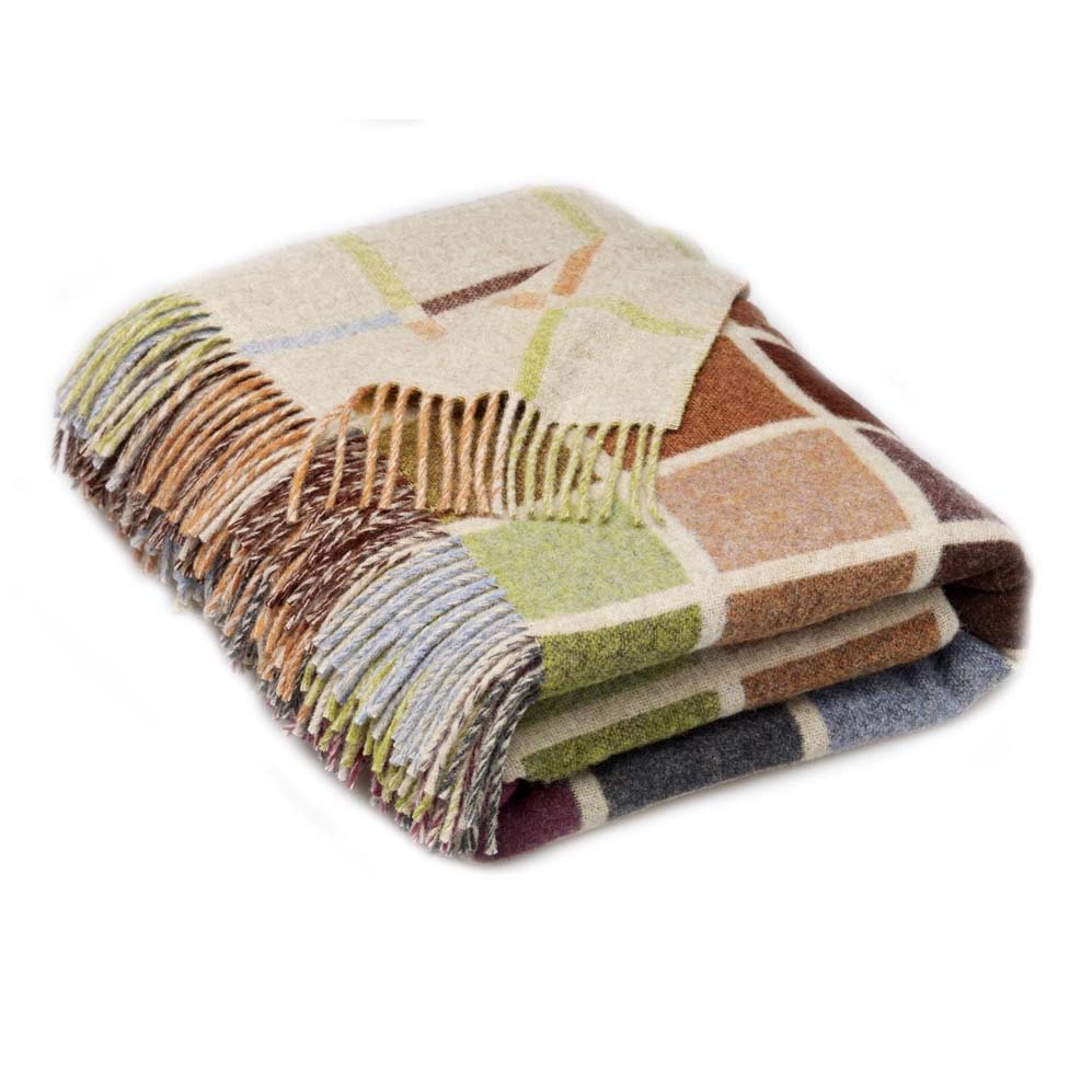 Multi Block Beige Merino Wool Throw Blanket