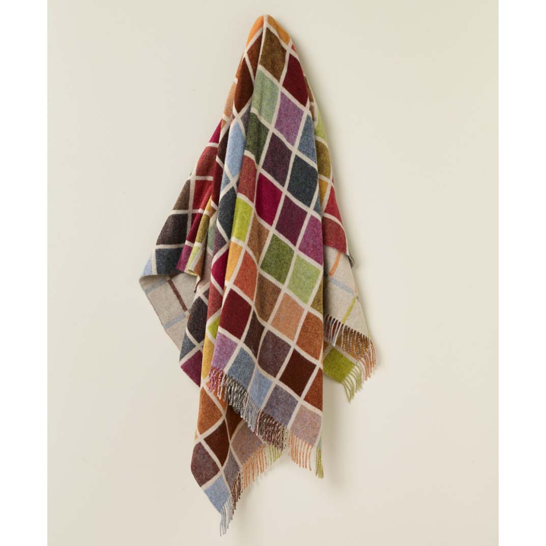 Multi Block Beige Merino Wool Throw Blanket