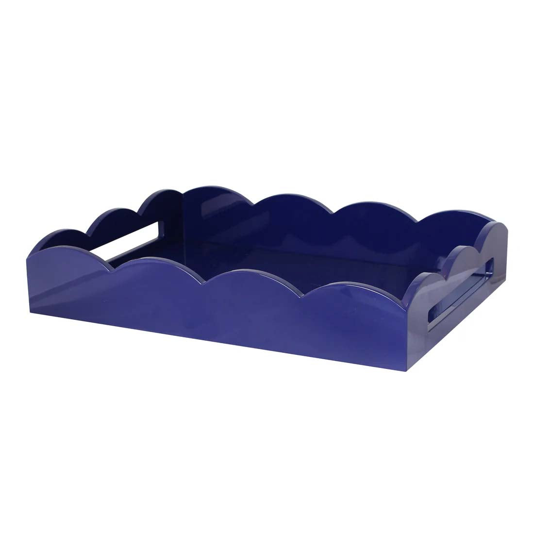 Blue scalloped-edge tray on a white background