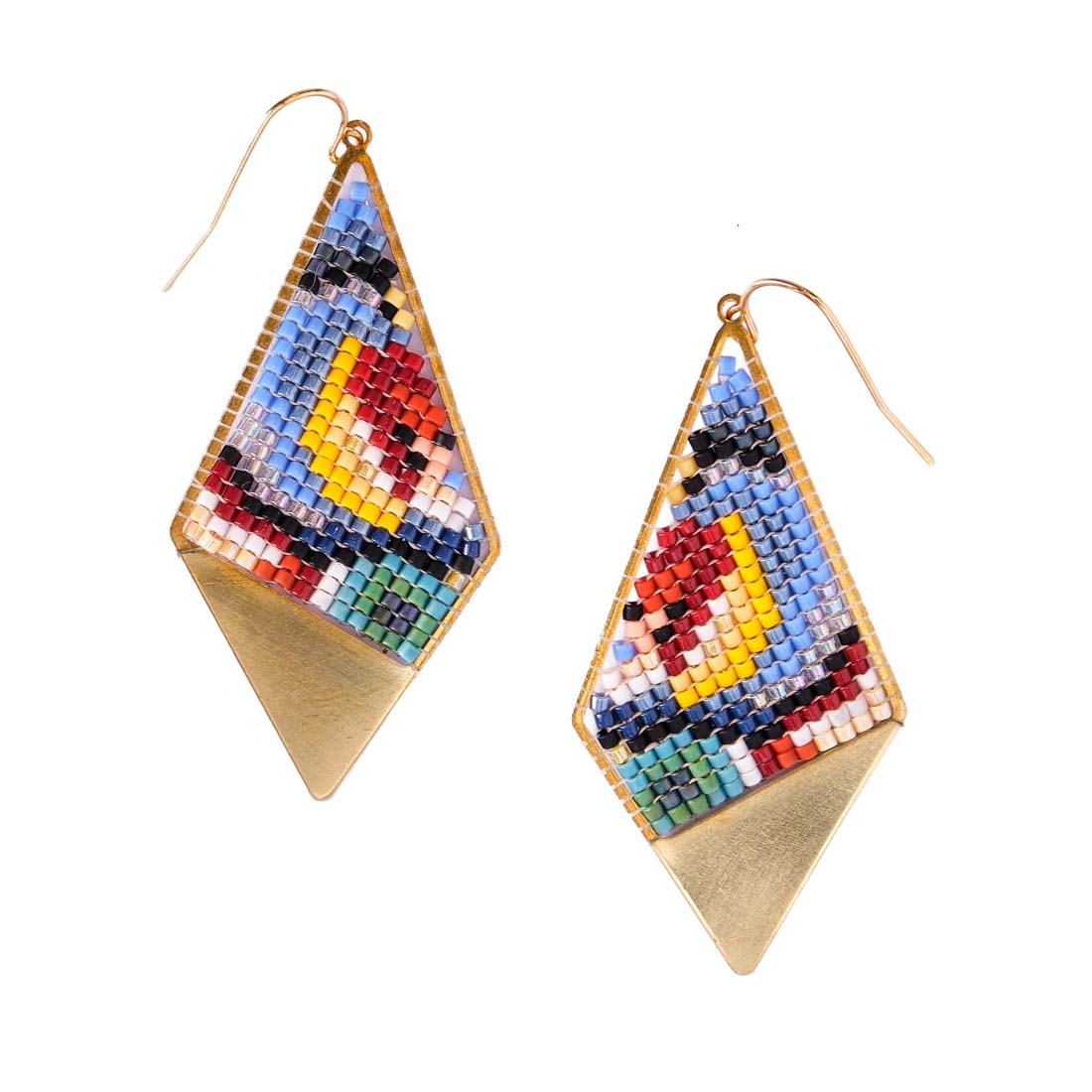 Blue Green Beaded Handwoven Kite Earrings