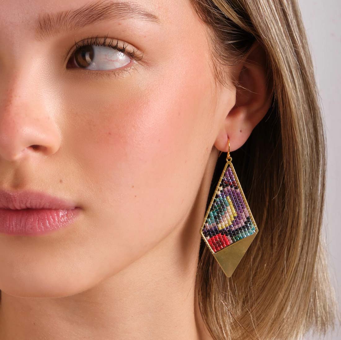 Blue Green Beaded Handwoven Kite Earrings