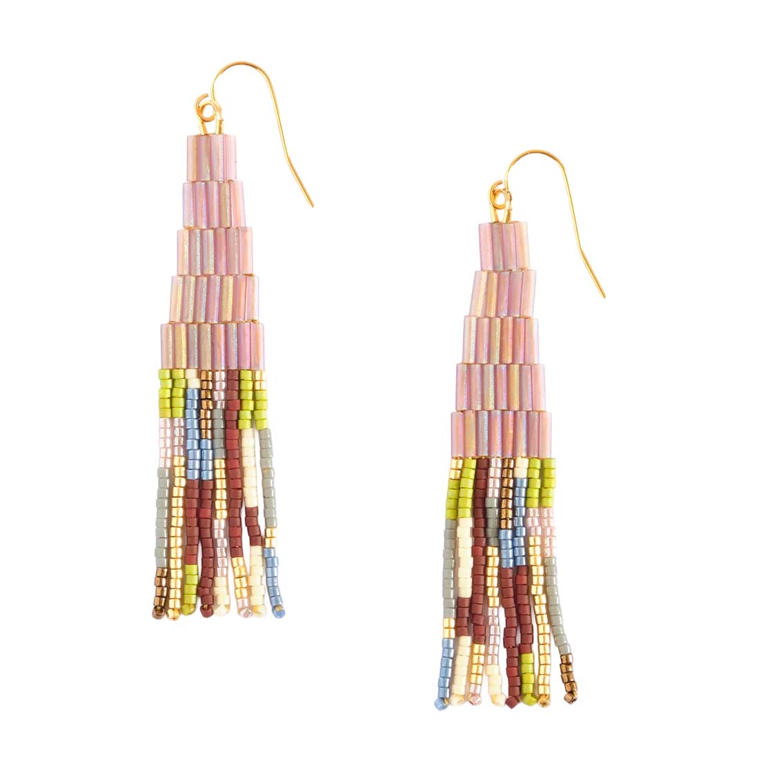 Lilac Beaded Handwoven Abstract Linear and Tube Earrings
