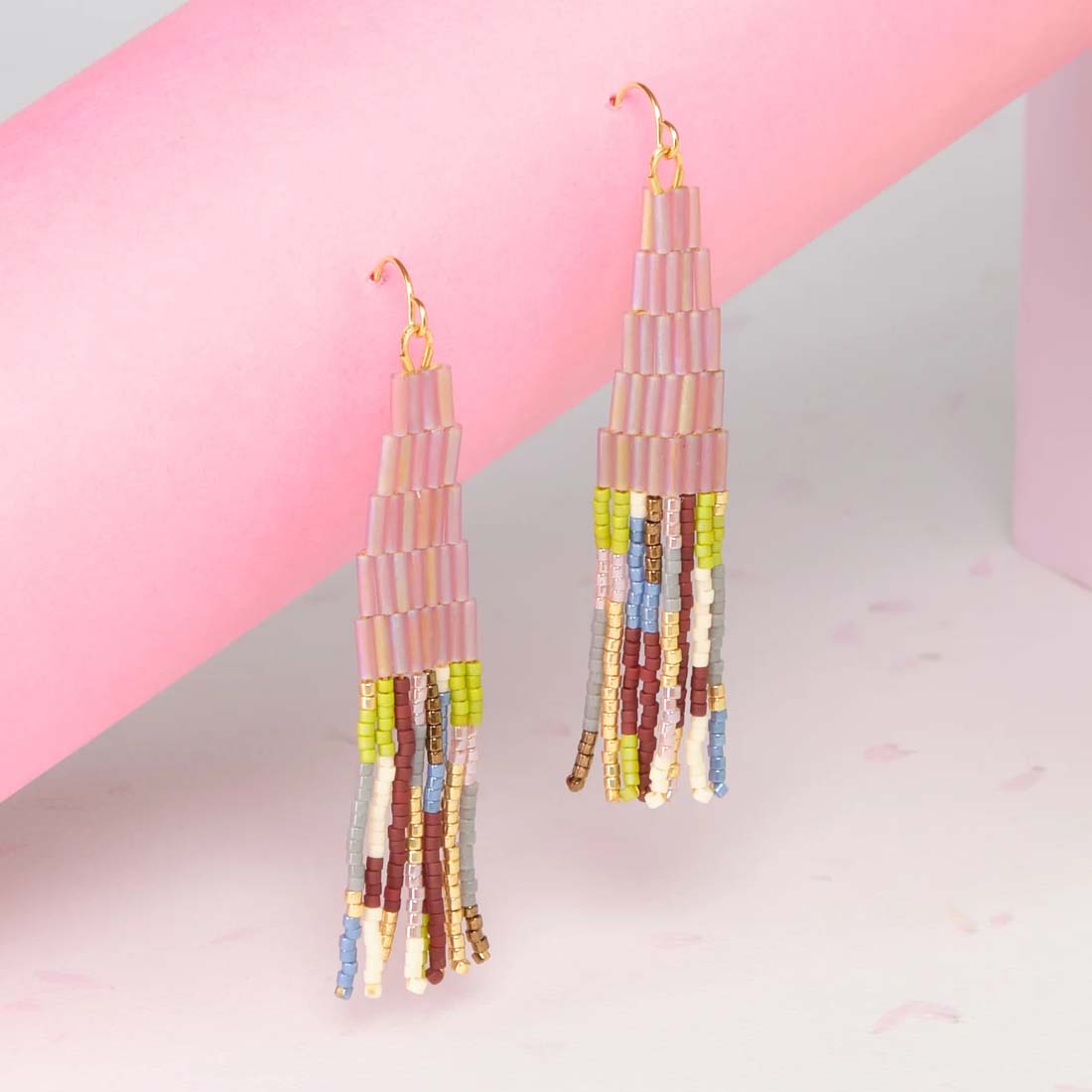 Lilac Beaded Handwoven Abstract Linear and Tube Earrings