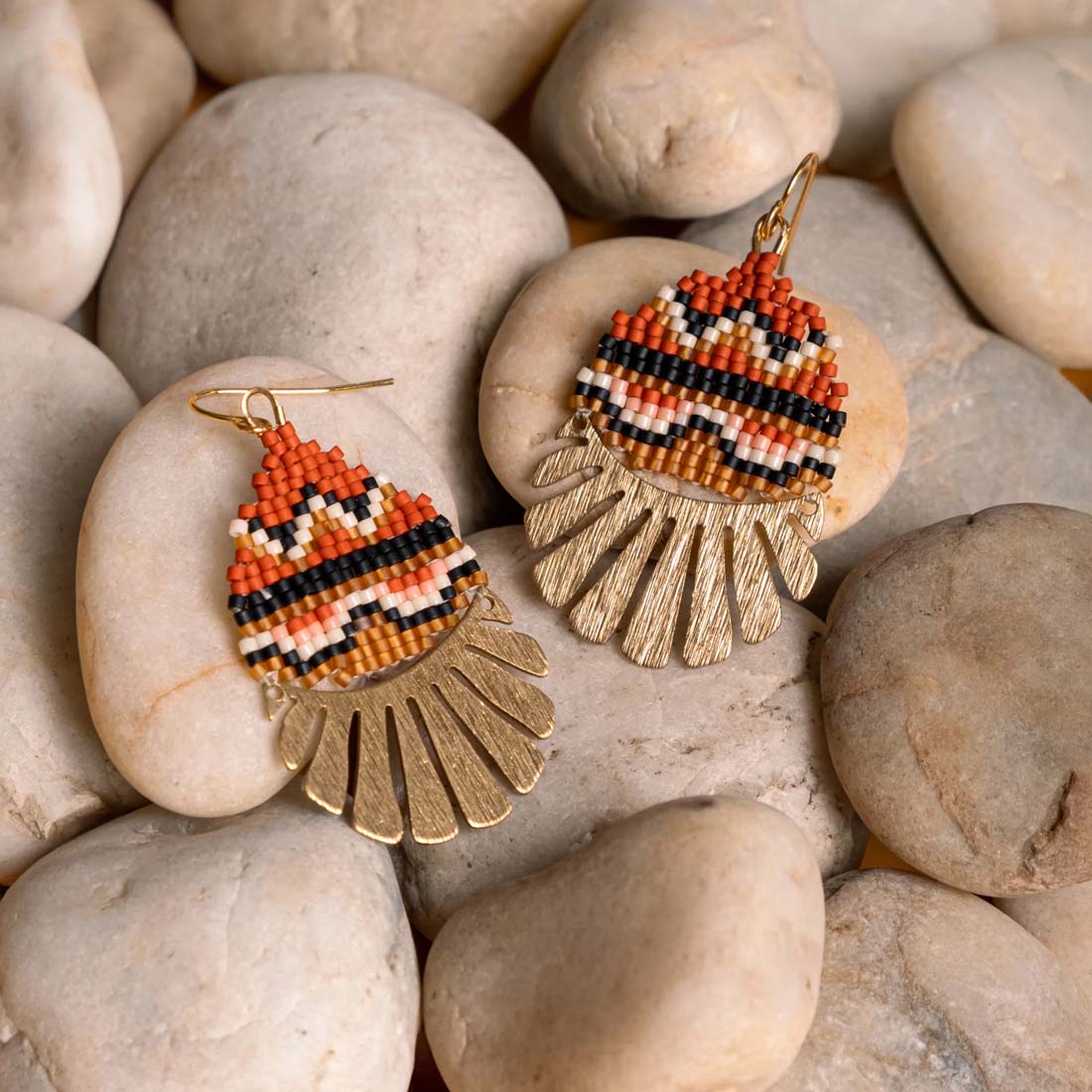 Rust Beaded Handwoven Santa Fe Drop Earrings