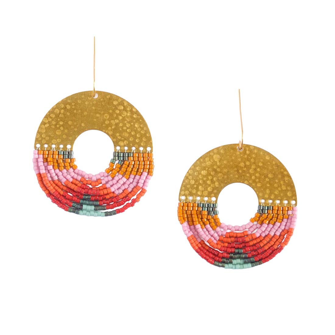 Lilac Beaded Handwoven Organic Circular Fringe Earrings