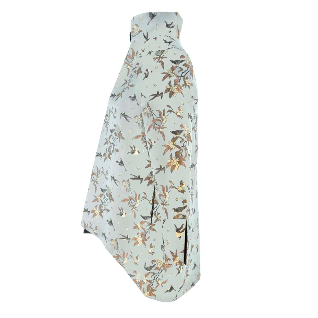 Shimmery Blue Hummingbird Print Hi-Low Jacket