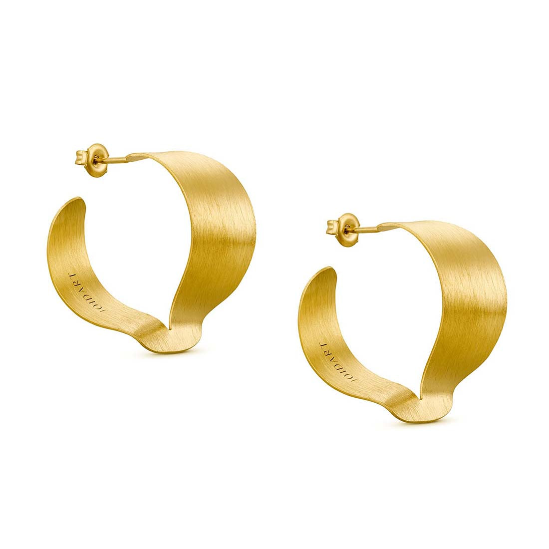 Gold hoop earrings on a white background