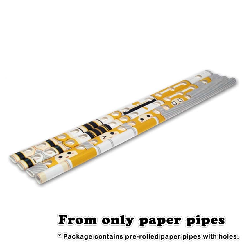 Two paper robot toys with yellow and white design on a white background