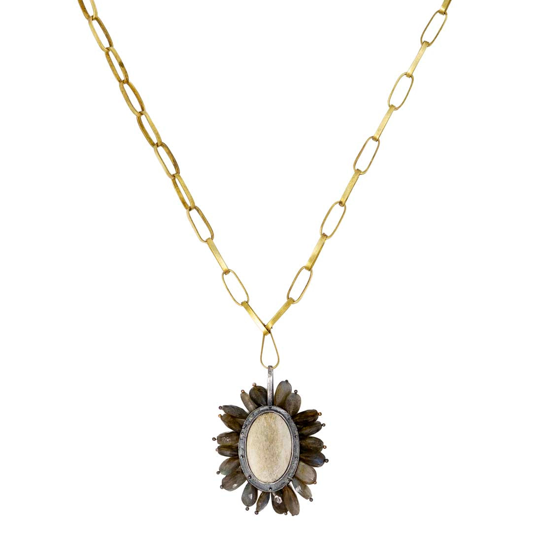 Necklace with a floral pendant on a white background