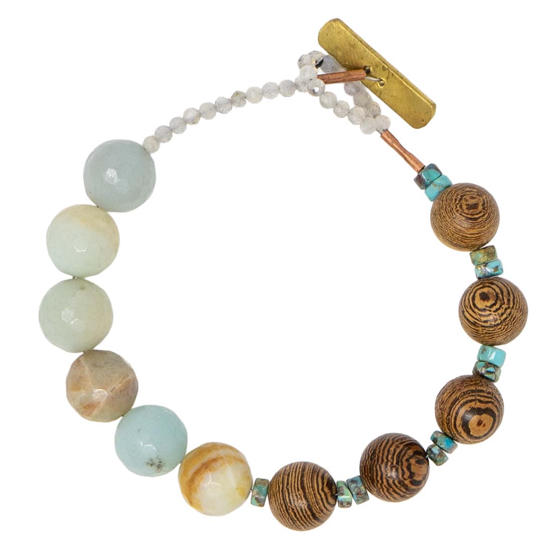 Multicolored beaded bracelet on a white background