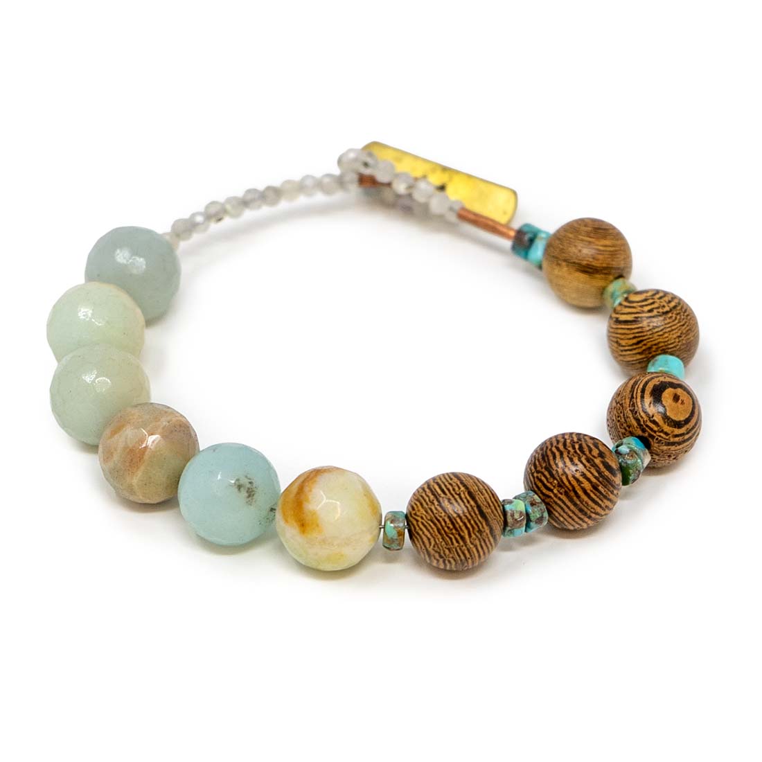 Multicolored beaded bracelet on a white background