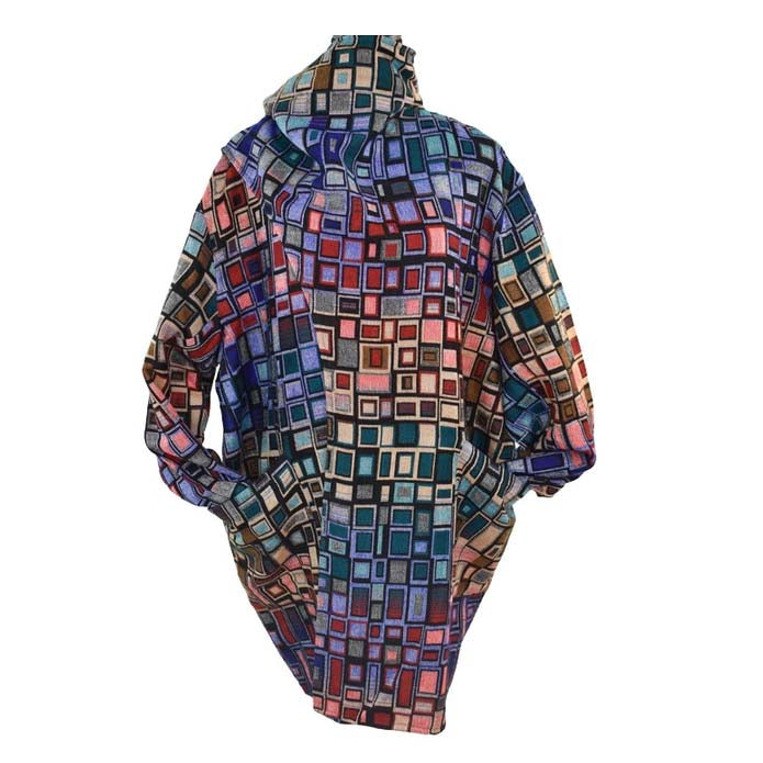 Multicolored patterned garment on a white background