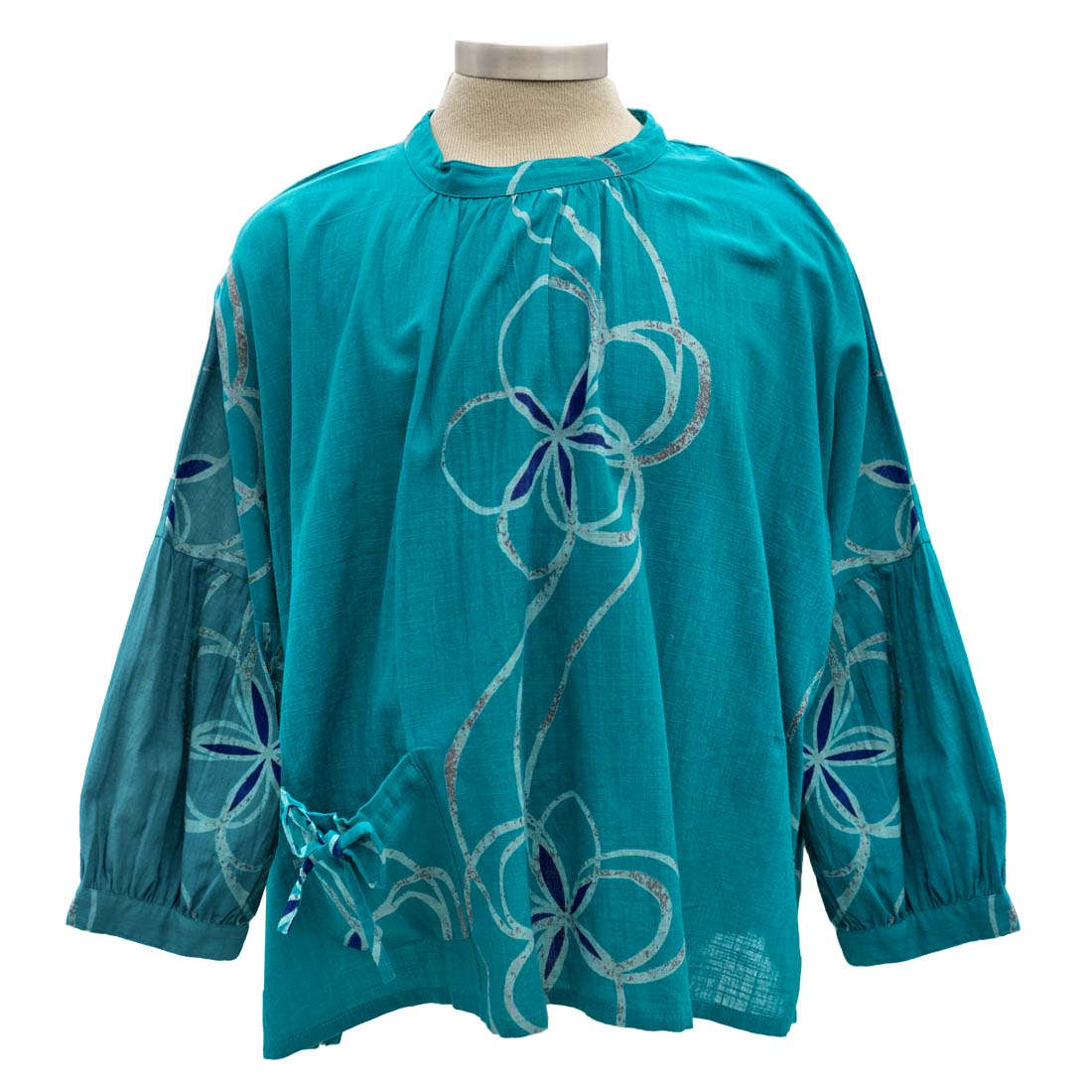 Green Flower Print Smock Pullover Top