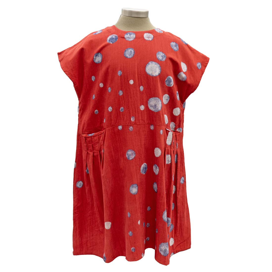 Red Corduroy Short Sleeve Tuck Dress