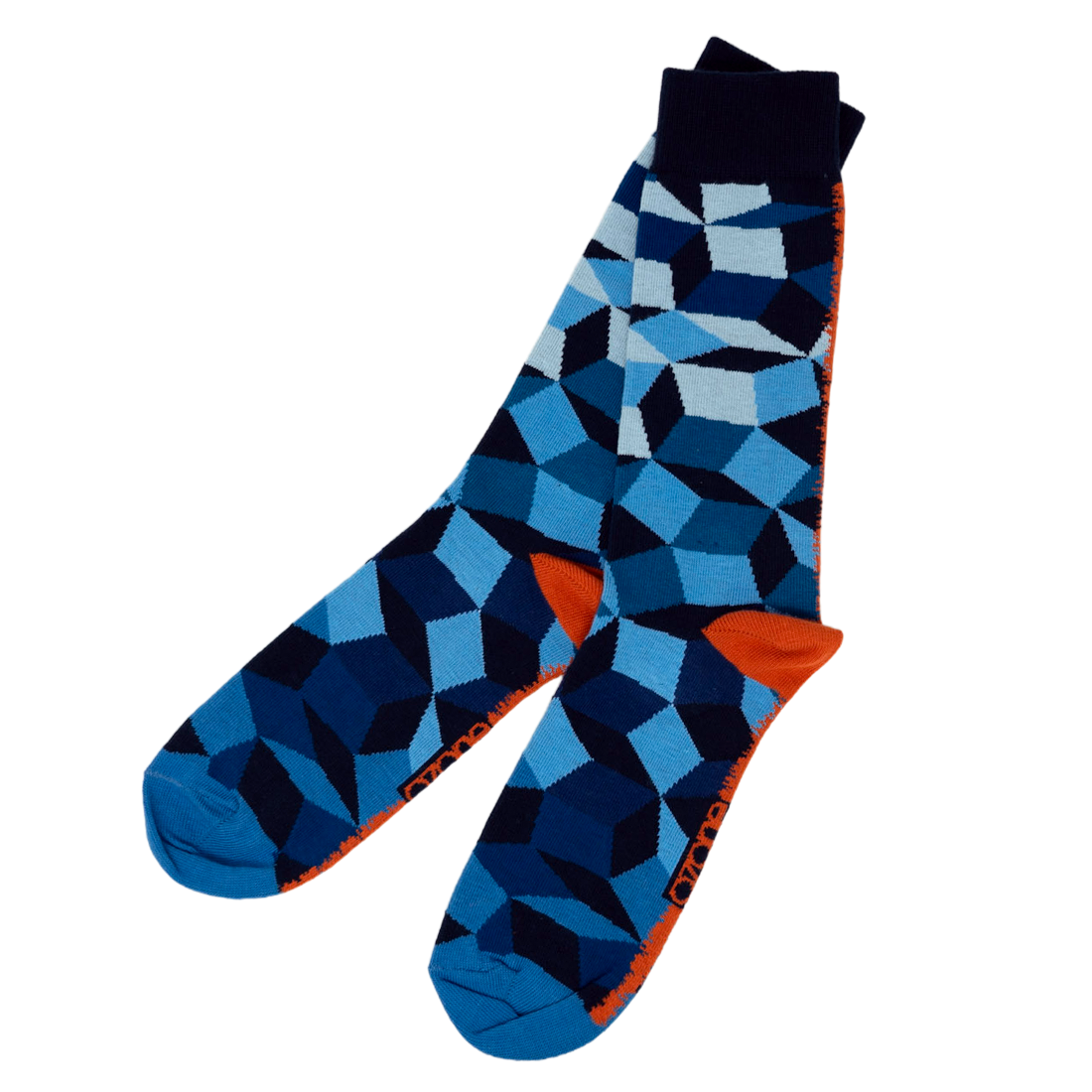 Colorful geometric-patterned blue socks