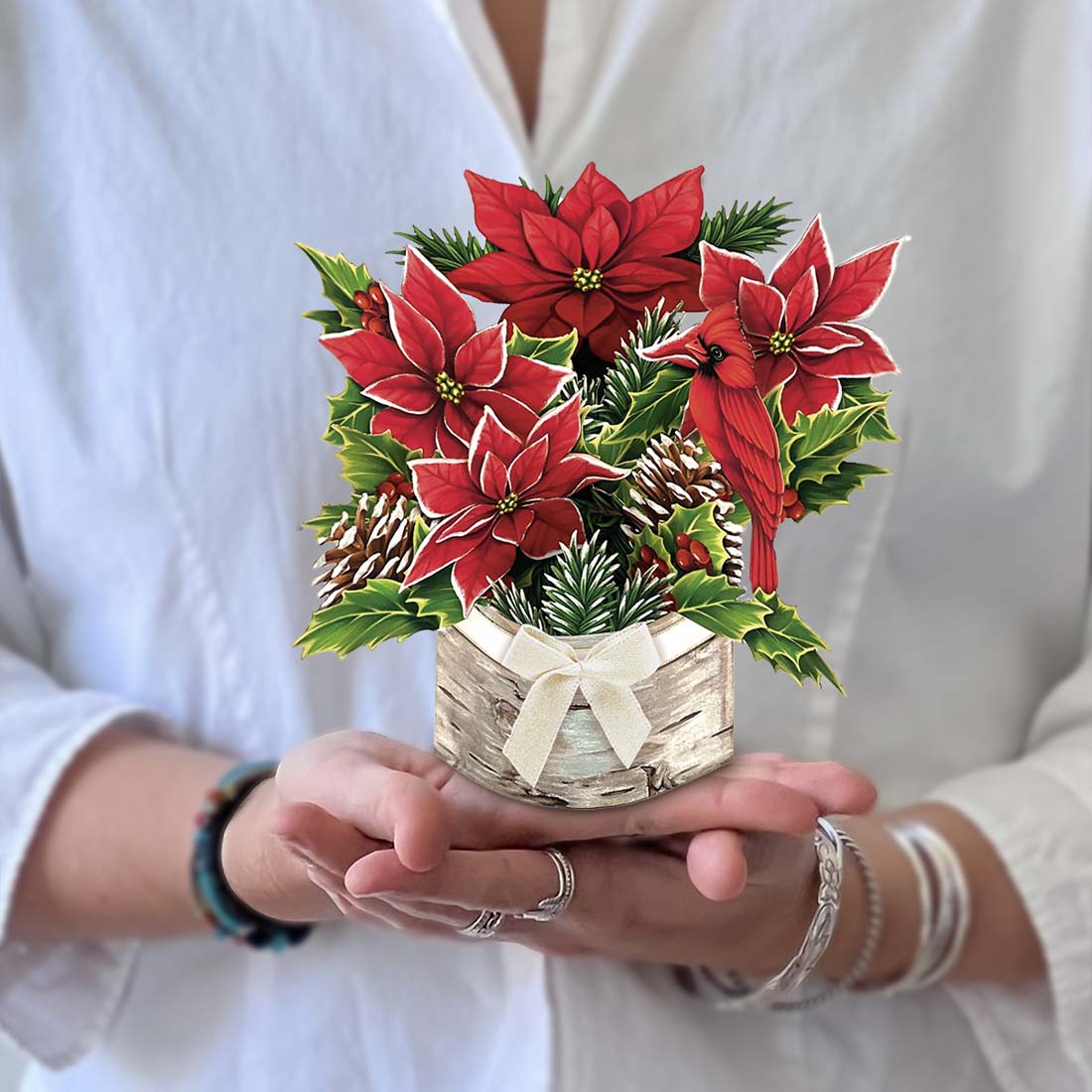 Mini Birch Poinsettia Bouquet Card