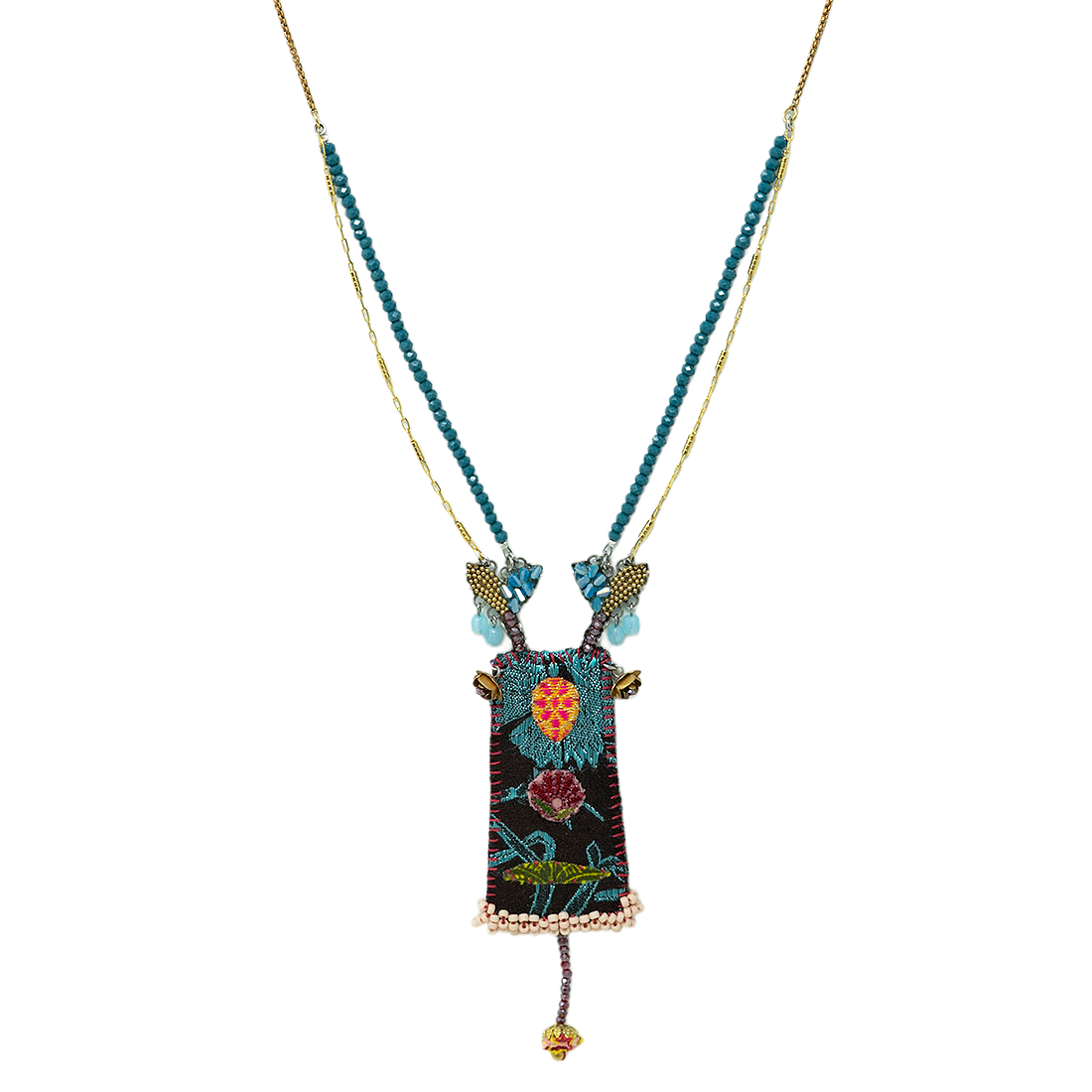 Colorful beaded necklace with intricate design 