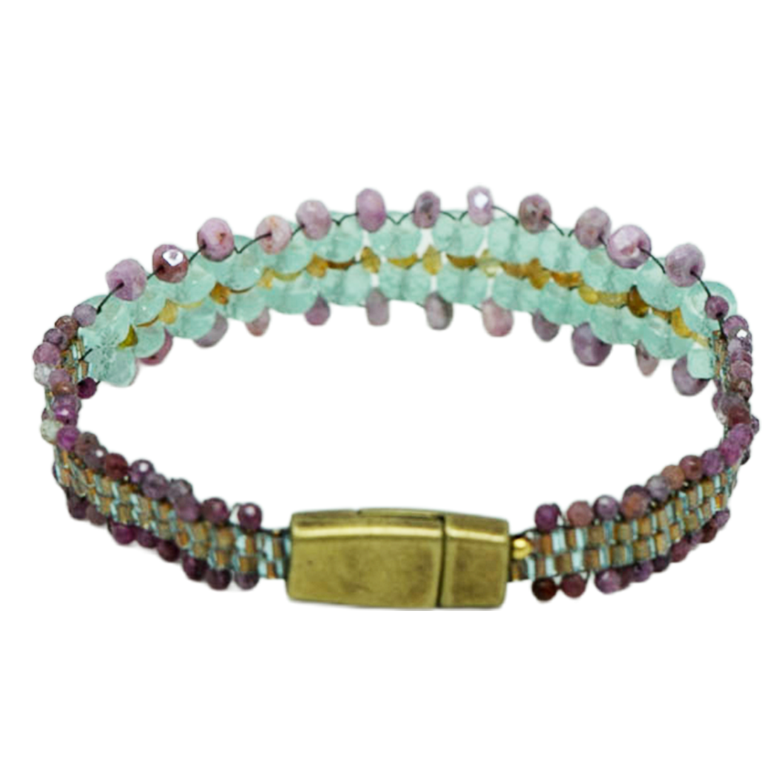 Multicolored beaded bracelet with a gold clasp - back view