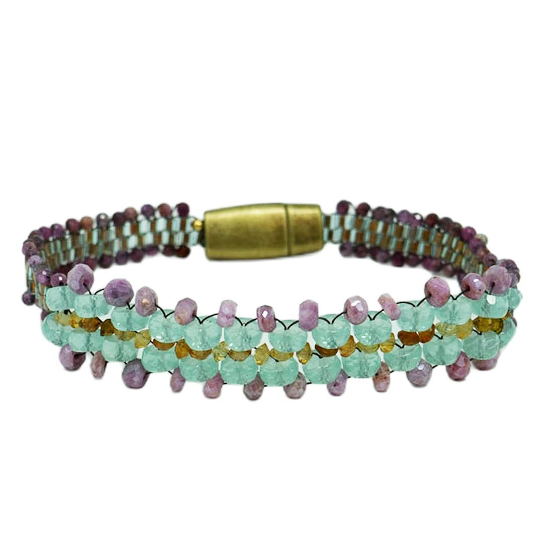 Multicolored beaded bracelet with a gold clasp 