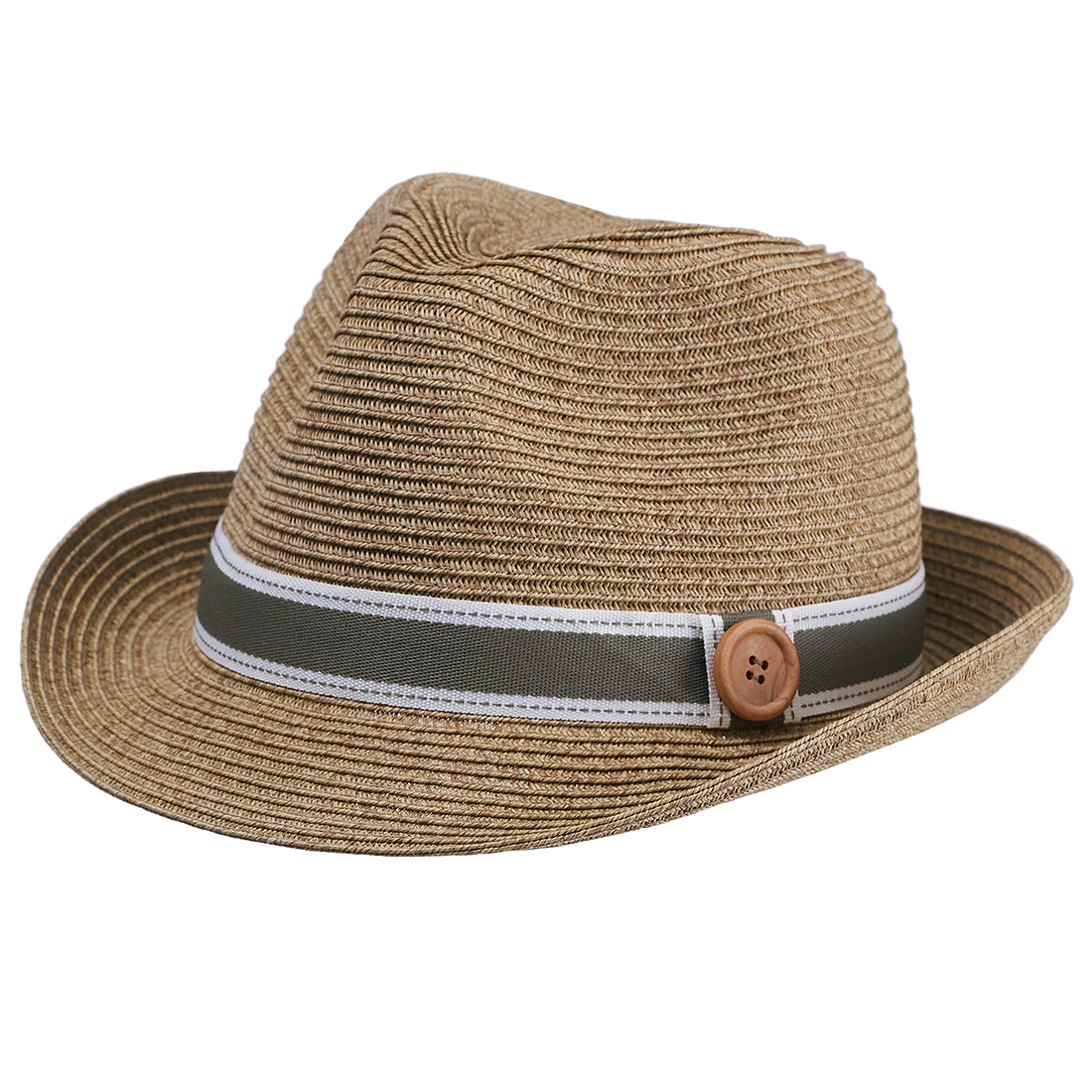 Brown straw hat with a band and button 