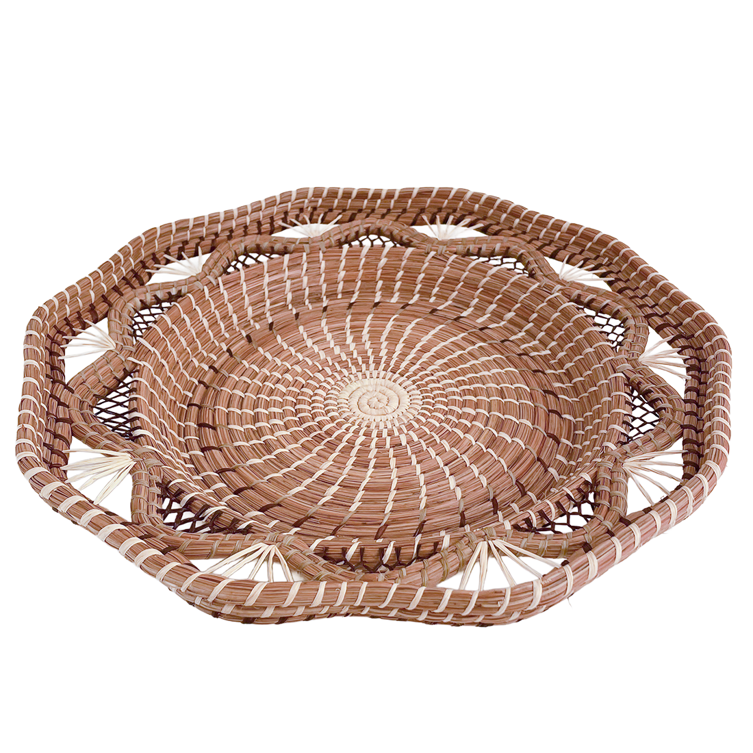 Woven beige basket top view