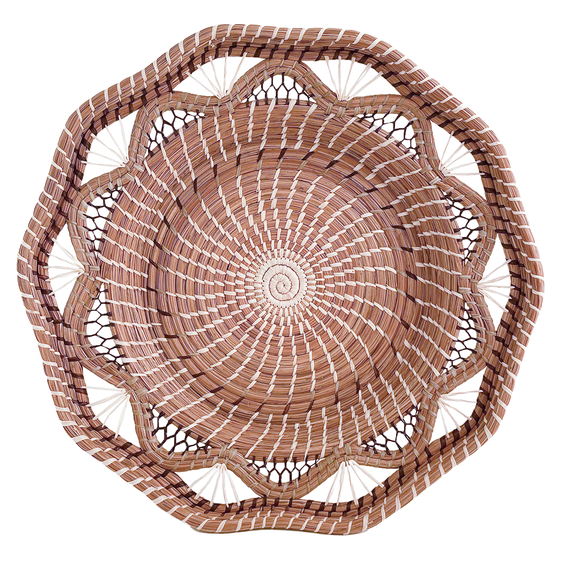 Woven beige basket top view