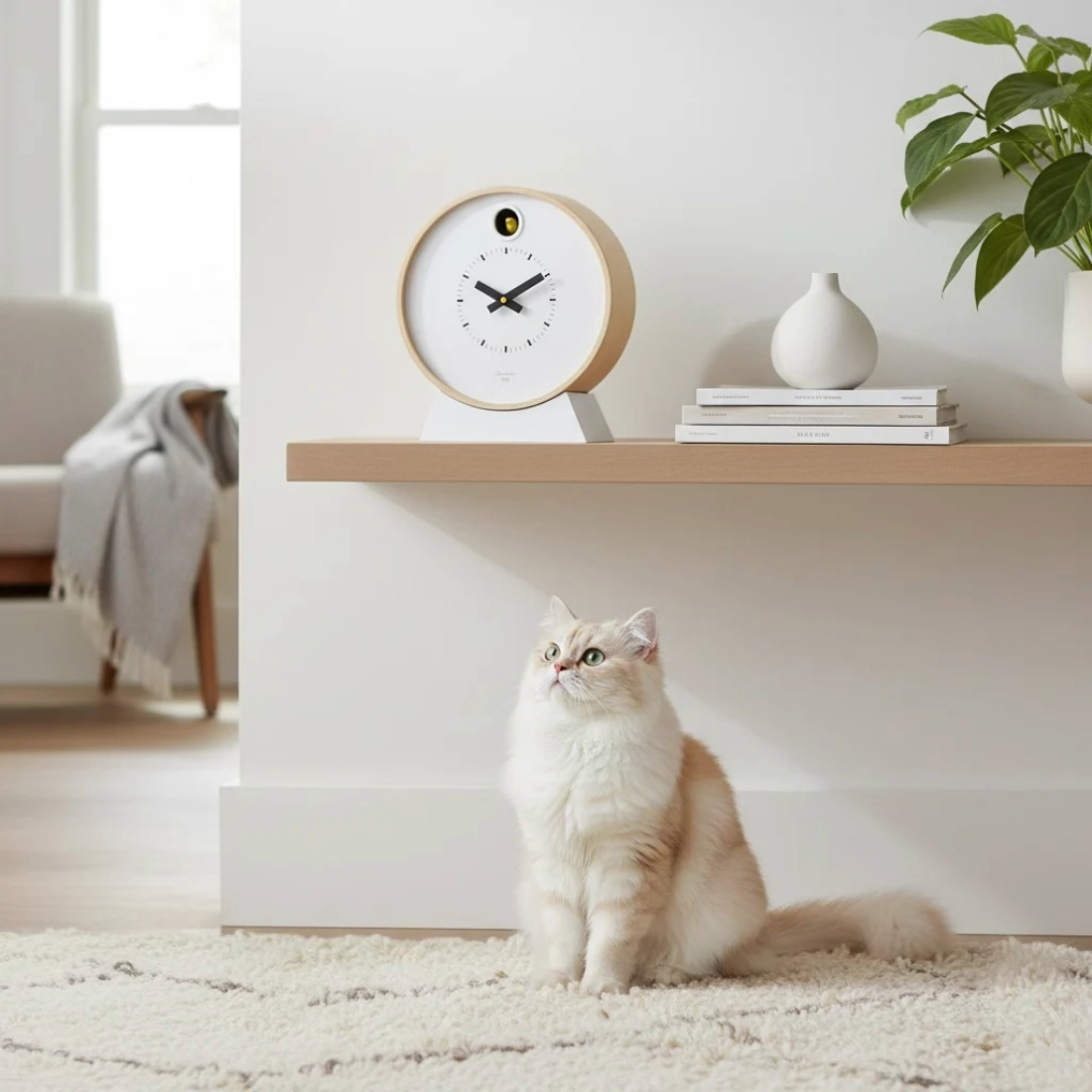 Dot White Modern Cuckoo Clock with Stand