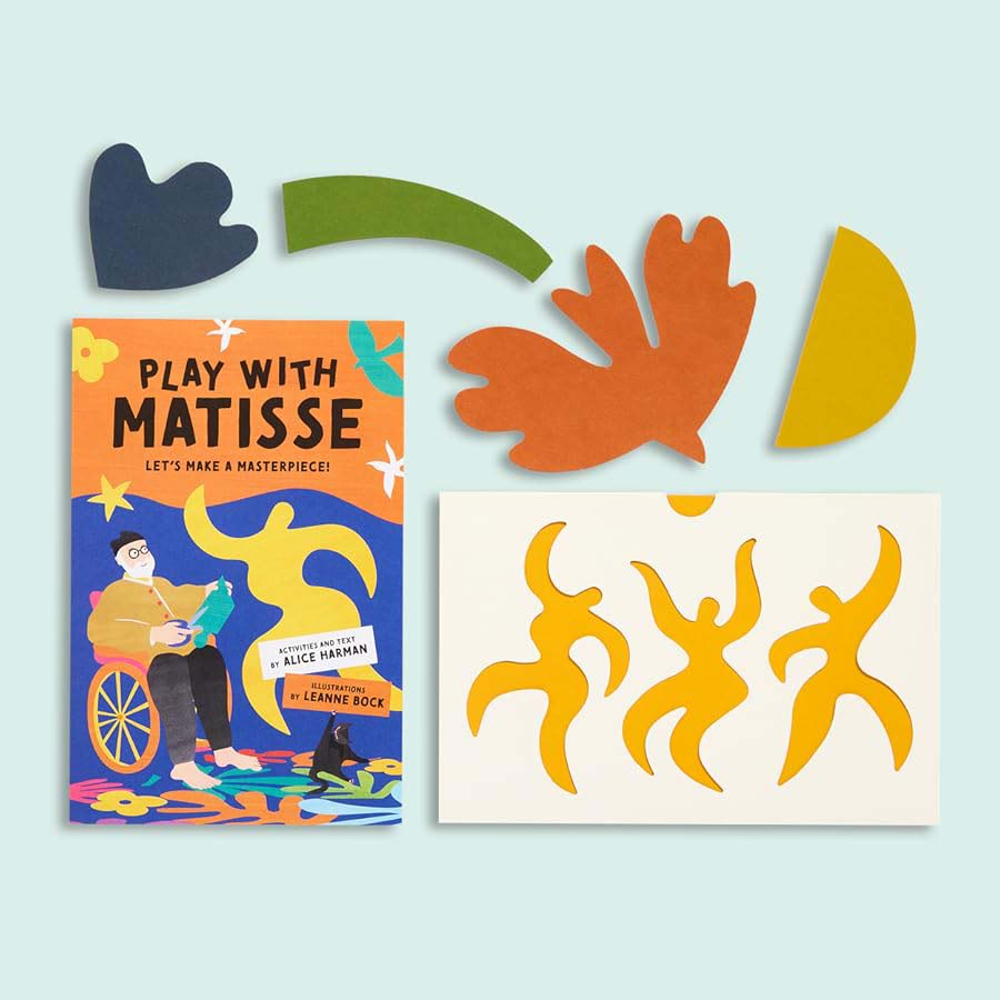 Book cover of 'Play with Matisse' featuring a colorful illustration of a man and a cat.