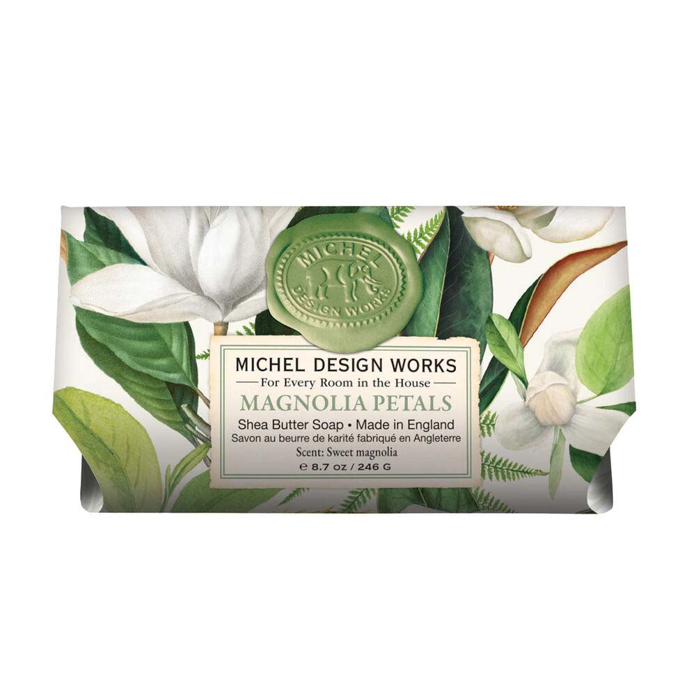 Michel Design Works Magnolia Petals soap bar with floral design on packaging