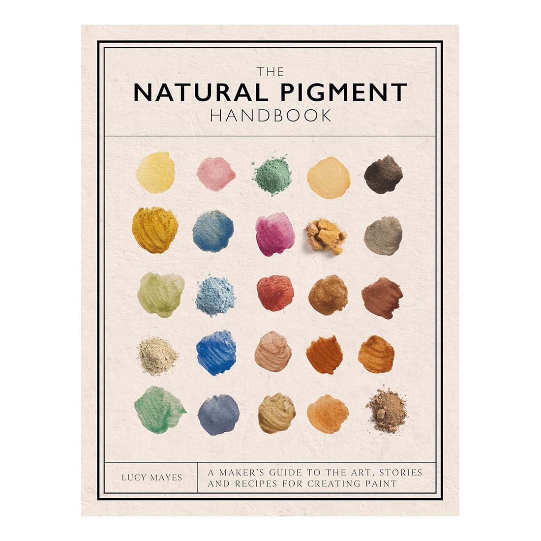 Book cover of 'The Natural Pigment Handbook' with color swatches on a beige background