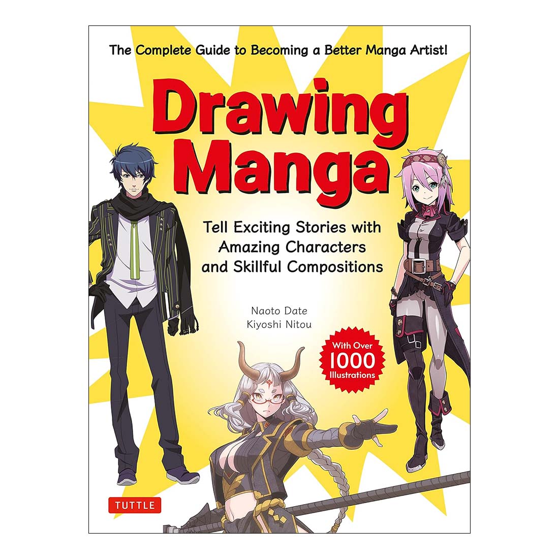 Book cover of 'Drawing Manga' with illustrations of characters on a yellow background