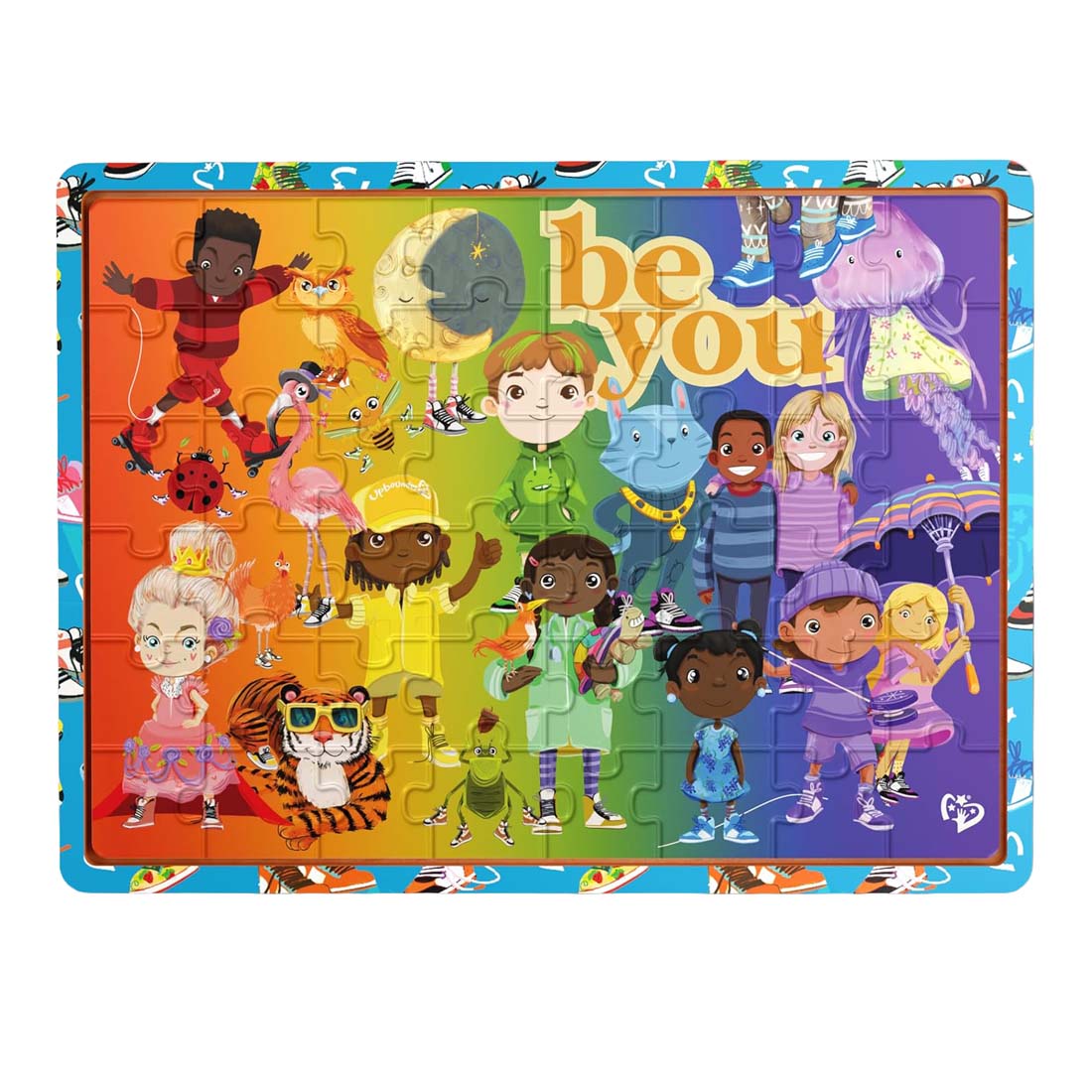Be You Rainbow Kicks & Zoo Animals Double Sided Wooden Tray Puzzle