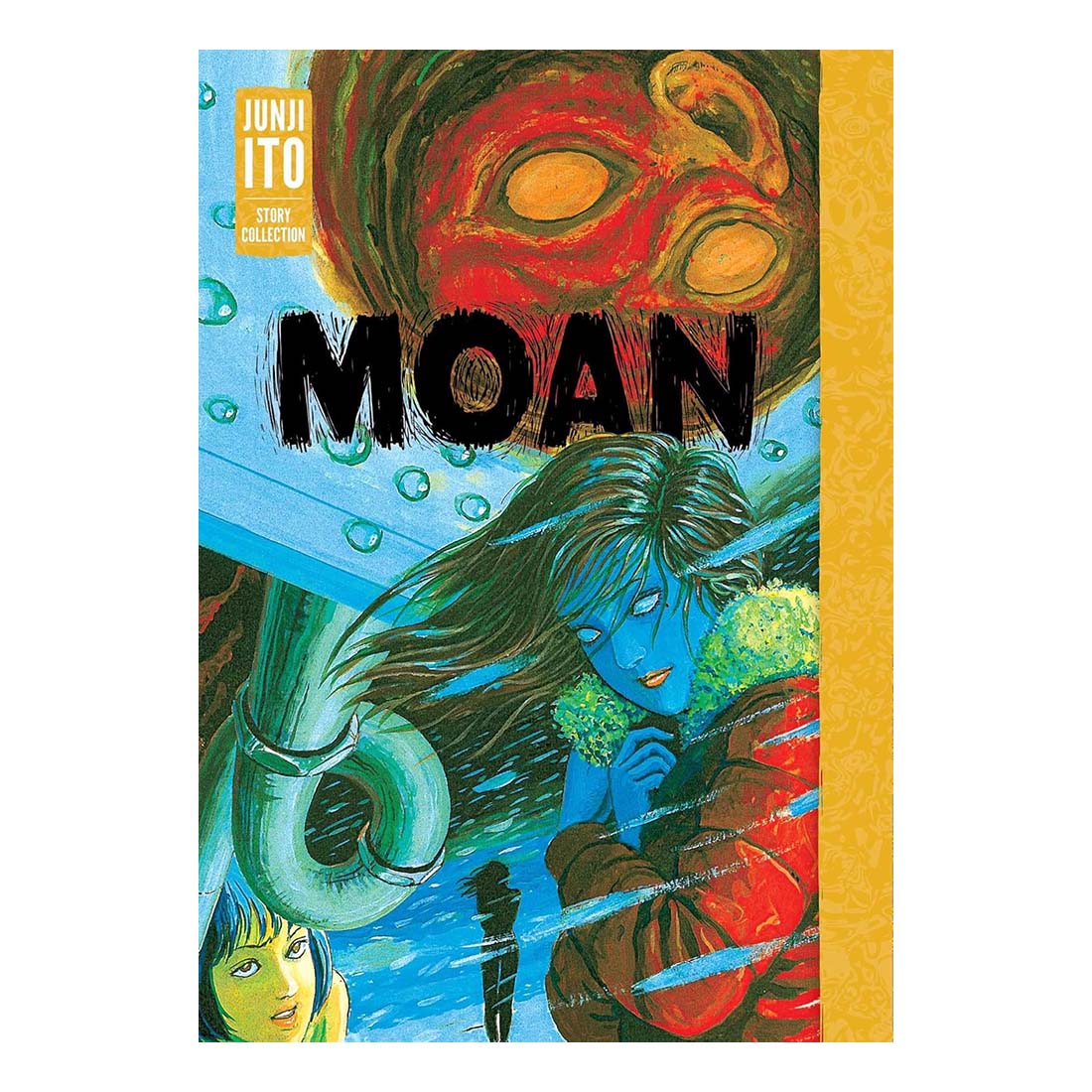 Book cover of 'MOAN' by Junji Ito with colorful artwork and title text.